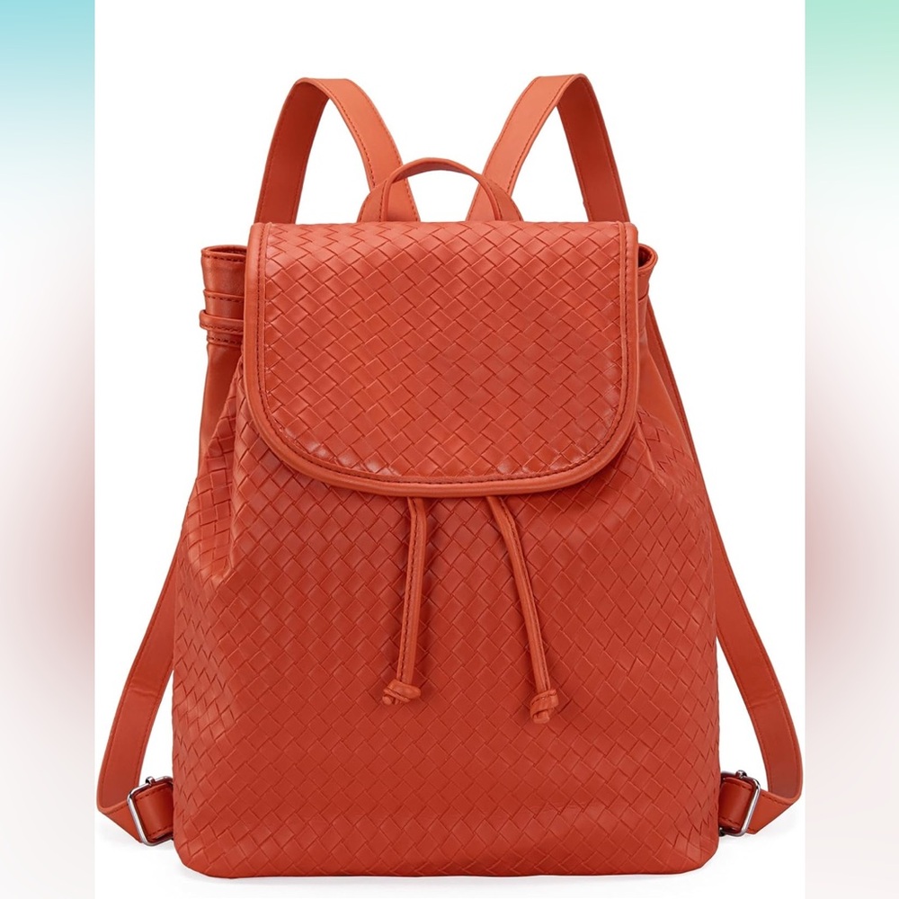 Montana West Woven Drawstring Backpack in Coral Orange